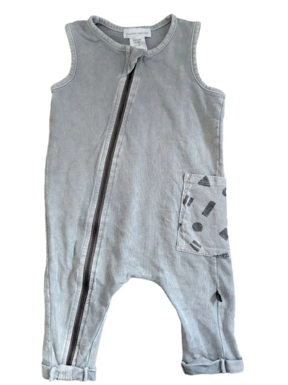 Kidding Around Grey Shape Sleeveless Zip Romper Fits 6-12m